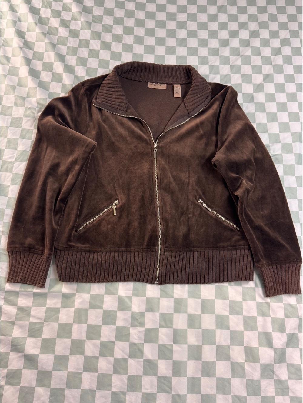 I.e. relaxed Petite Brown Velour Zip-Up Jacket
